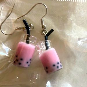 Bubble tea french hook pink earrings